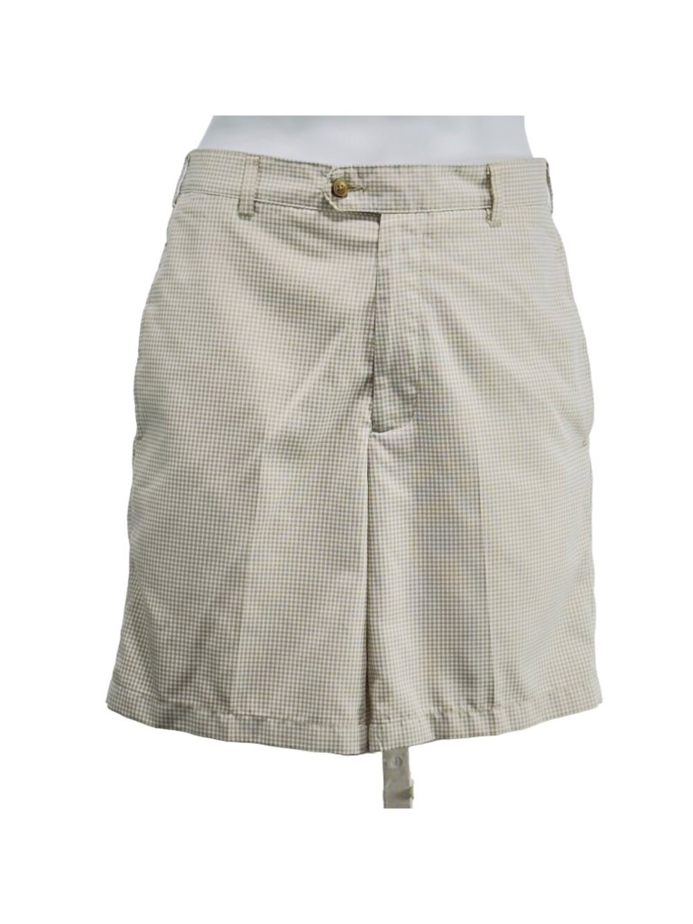 DONALD ROSS Men's Performance Shorts Tan Checked Deep Front Pockets Size 33
